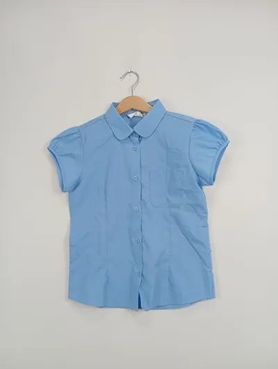 NEXT Kinder Hemdbluse Gr. 134 Blau Kurzarm Uni Klassisch Schule