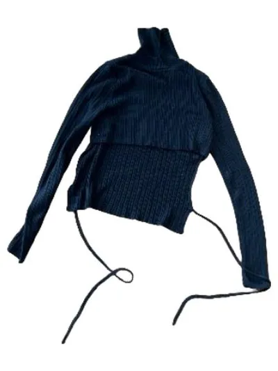 ASOS Design Damen Rollkragenpullover Rippstrick Schnürung Gr. 38 Schwarz