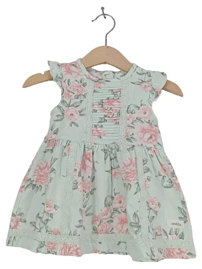 Newbie Mädchen Kleid Gr. 68 Blumenmuster Freizeitkleid Rüschen Spitze Mehrfarbig