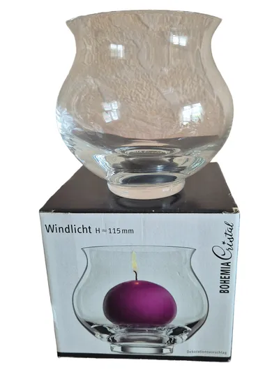 Bohemia Cristal Windlicht Modern Transparent Glas 11cm bauchig festlich