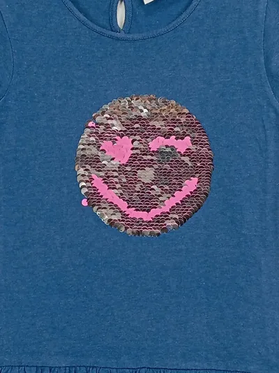 Happy Girls Kinder Freizeitkleid Blau Gr. 116 mit Smiley Pailletten