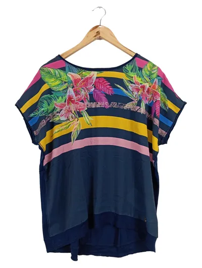 We Love XoX Damen T-Shirt Blumenmuster Streifen Gr. 42/XL Mehrfarbig