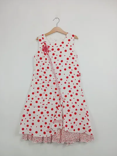 Pampolina Mädchen Kleid Gr. 140 Weiß Rot gepunktet Charmant
