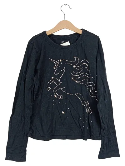 Gap Kids Mädchen Langarmshirt Einhorn Glitzer Schwarz Gr. XL
