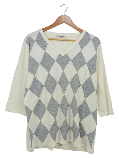 Cashmasoft Damen Pullover Gr. 48 Argyle V-Ausschnitt Mehrfarbig