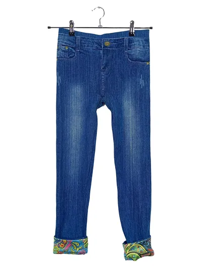Buffalo Damen Skinny Fit Jeans Gr. 38 Blau mit Blumenmuster Bündchen