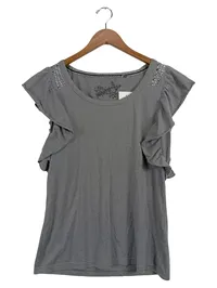 Banana Republic Damen T-Shirt Gr. 42 Grau Nieten Rüschen Casual 1