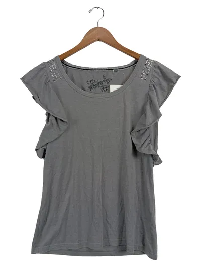 Banana Republic Damen T-Shirt Gr. 42 Grau Nieten Rüschen Casual