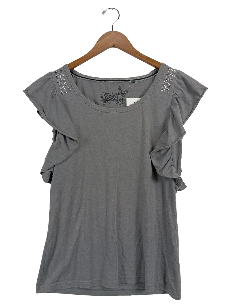 Banana Republic Damen T-Shirt Gr. 42 Grau Nieten Rüschen Casual 1