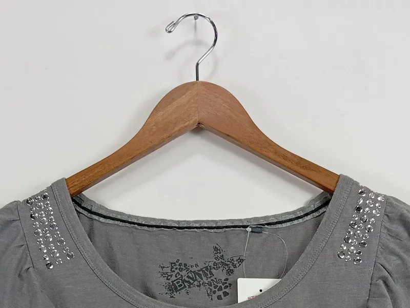 Banana Republic Damen T-Shirt Gr. 42 Grau Nieten Rüschen Casual 3