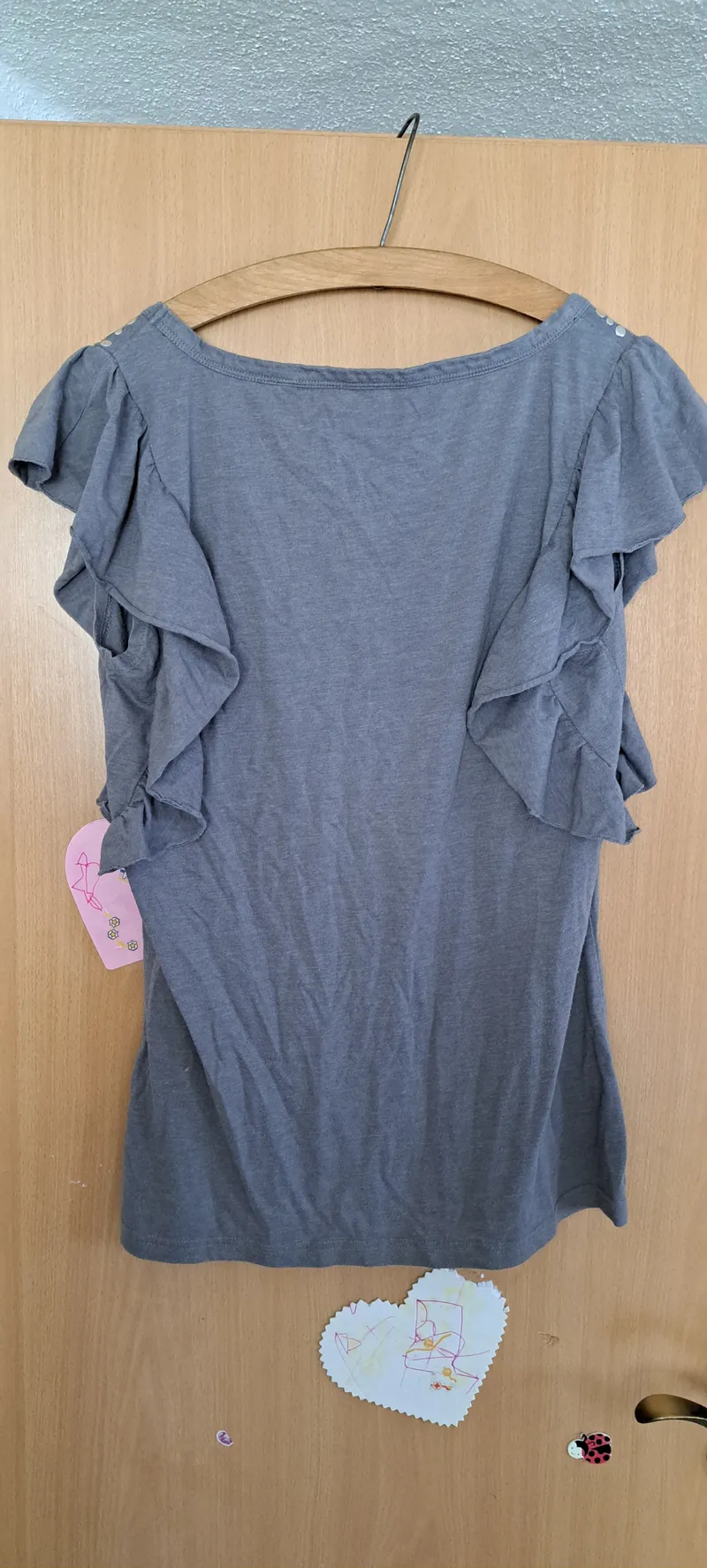 Banana Republic Damen T-Shirt Gr. 42 Grau Nieten Rüschen Casual 4