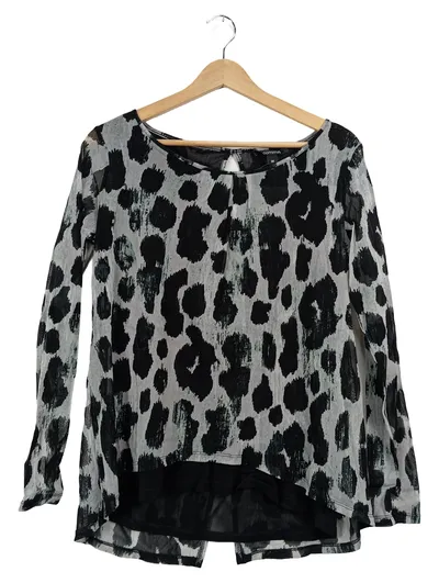 Comma Damen Langarmshirt Gr. 38 Grau Leopard Animal Print Transparent