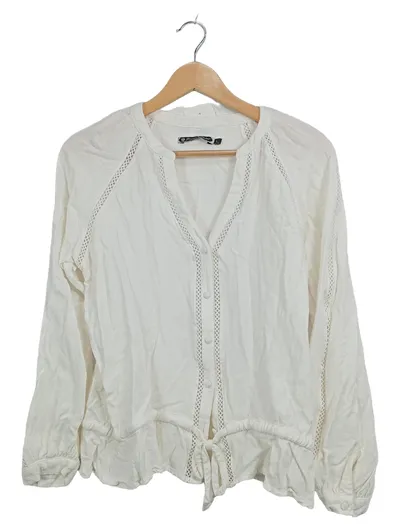 Freeman T. Porter Damen Bluse Langarm Weiß Bohemian Gr. L Viskose Leinen