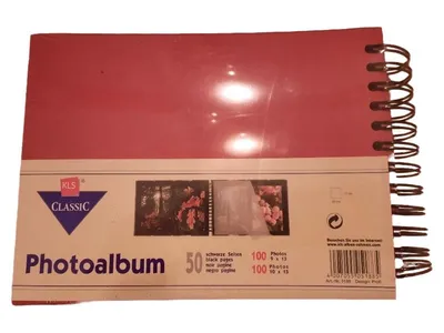 KLS Classic Fotoalbum Rot 50 schwarze Seiten 100 Fotos 10x15 Spiralbindung