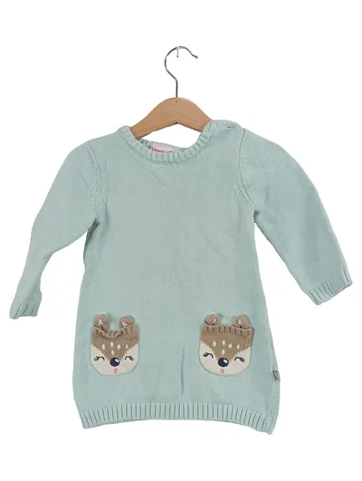 Liegelind Strickkleid Mädchen Gr. 80 Türkis Reh Applikation Baumwolle