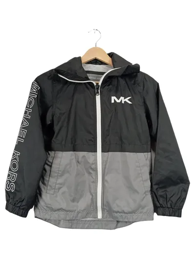 Michael Kors Kinder Windbreaker Jacke Gr. 8/128 Schwarz Grau Kapuze