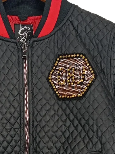 Cipo & Baxx Damen Bomberjacke Steppjacke Schwarz Einheitsgröße Logo Strass