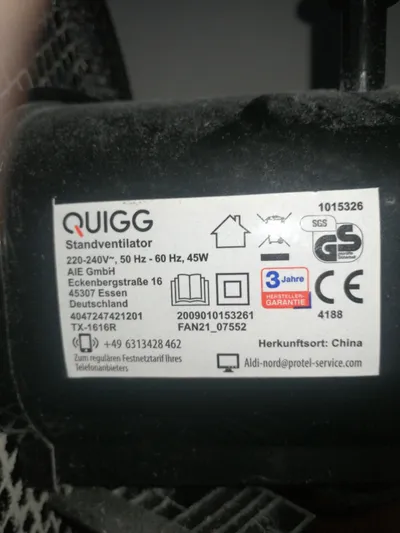 QUIGG Standventilator 45W Schwarz höhenverstellbar Oszillierend