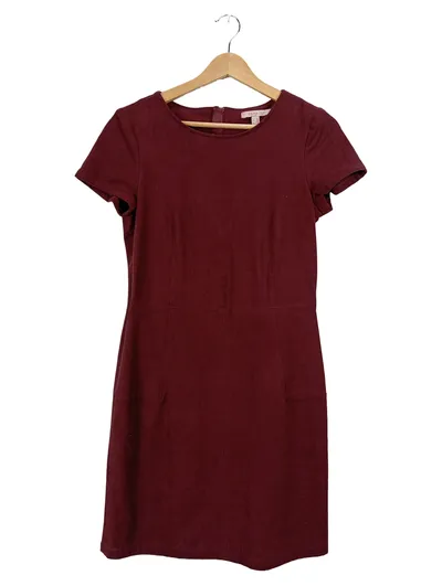 Esprit Damen Freizeitkleid Gr. 36/S Bordeaux Rot Kurzarm Wildlederoptik