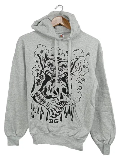 Fruit of the Loom Hoodie Oni Totenkopf Print Grau Gr. S Streetwear