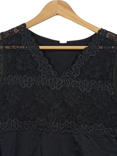 Power Flower Damen Bluse Shirt S na M Schwarz Feminin Spitze Langarm