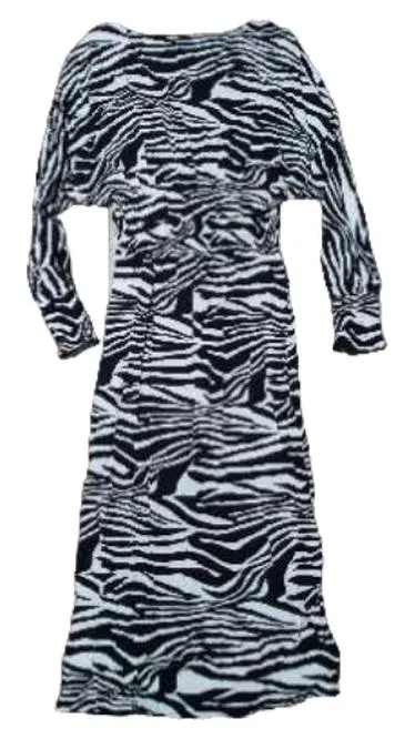Tchibo Damen Freizeitkleid Zebra Muster Langarm Gr. 38 Schwarz Weiß