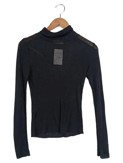 MNG Damen Rollkragen Langarmshirt Gr. 38/M Schwarz Modern Rippstrick