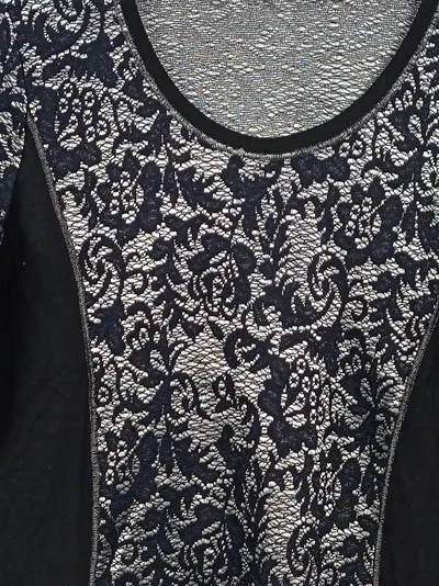 Passport Damen Langarmshirt 38/M Schwarz Elegant Spitze Blumenmuster