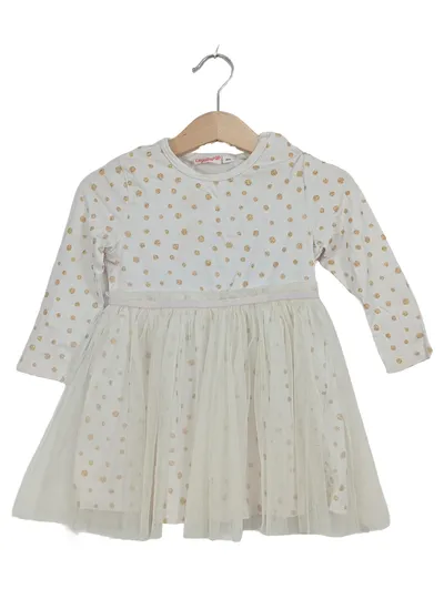 Liegelind Festliches Kleid Gr. 80 Weiß Gepunktet Langarm Baumwolle