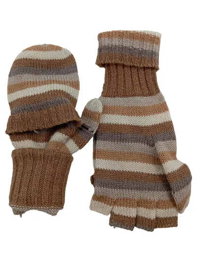 Roeckl Kinder Fäustlinge Handschuhe Fingerlos Braun Gestreift Wolle