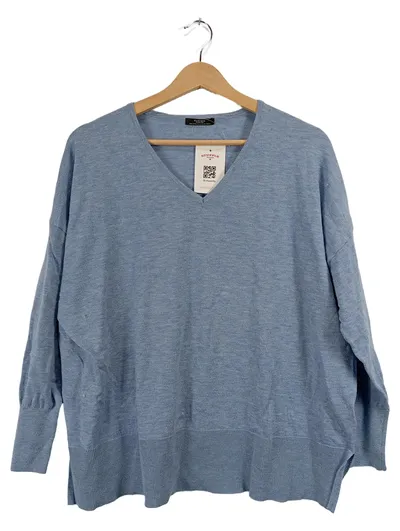Parfois Damen Pullover V-Ausschnitt Langarm Blau Meliert Gr. 40/L
