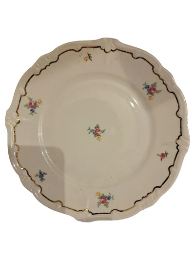 Weimar Porzellan Katharina Teller Blumenmuster Goldrand 22cm Vintage