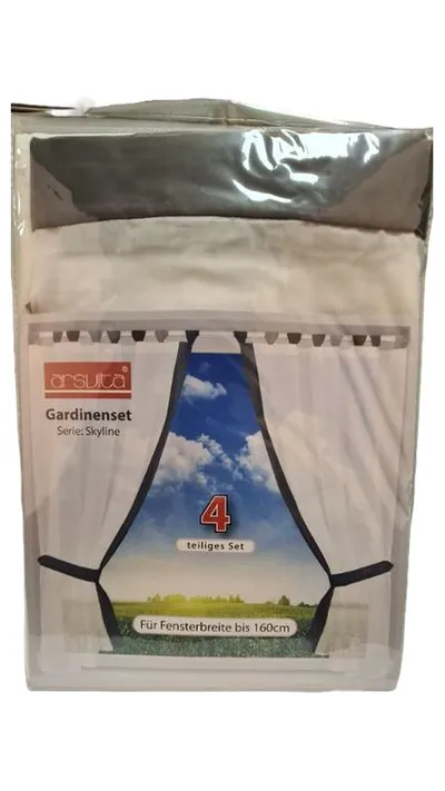 ARSVITA Gardinenset Skyline 4-teilig Weiß Grau bis 160cm Fensterbreite