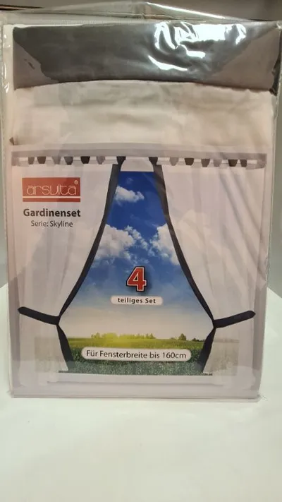 ARSVITA Gardinenset Skyline 4-teilig Weiß Grau bis 160cm Fensterbreite