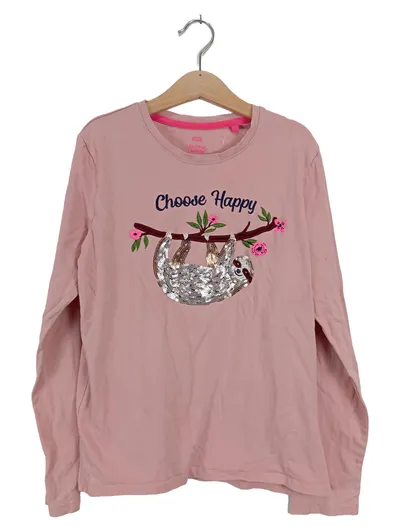 WE Fashion Mädchen Langarmshirt Faultier Pailletten Pink Gr. 152