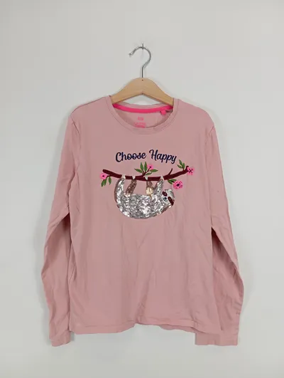 WE Fashion Mädchen Langarmshirt Faultier Pailletten Pink Gr. 152