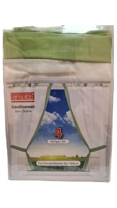 ARSVITA Gardinenset Skyline 4-teilig Weiß/Grün bis 160cm Fensterbreite
