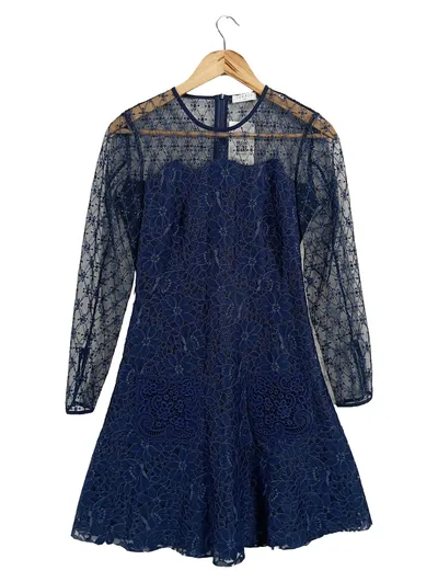 Sandro Damen festliches Kleid Spitze Langarm Gr. 36 Blau Elegant