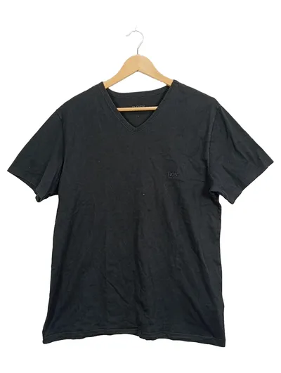 HUGO BOSS Herren T-Shirt V-Ausschnitt Schwarz Gr. L Basic Baumwolle