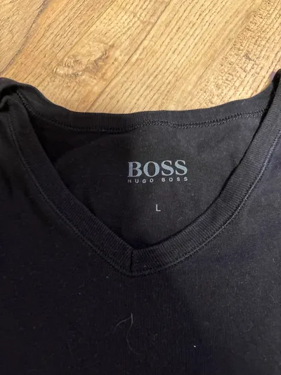 HUGO BOSS Herren T-Shirt V-Ausschnitt Schwarz Gr. L Basic Baumwolle