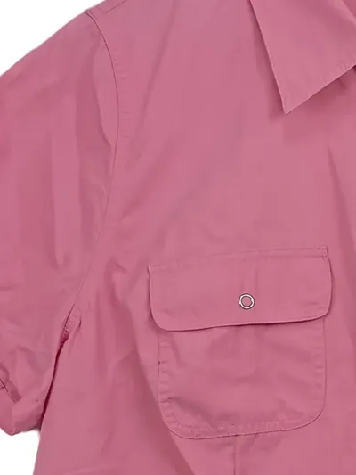 Ulla Popken Damen Bluse Gr. 46 Pink Kurzarm Basic Baumwolle