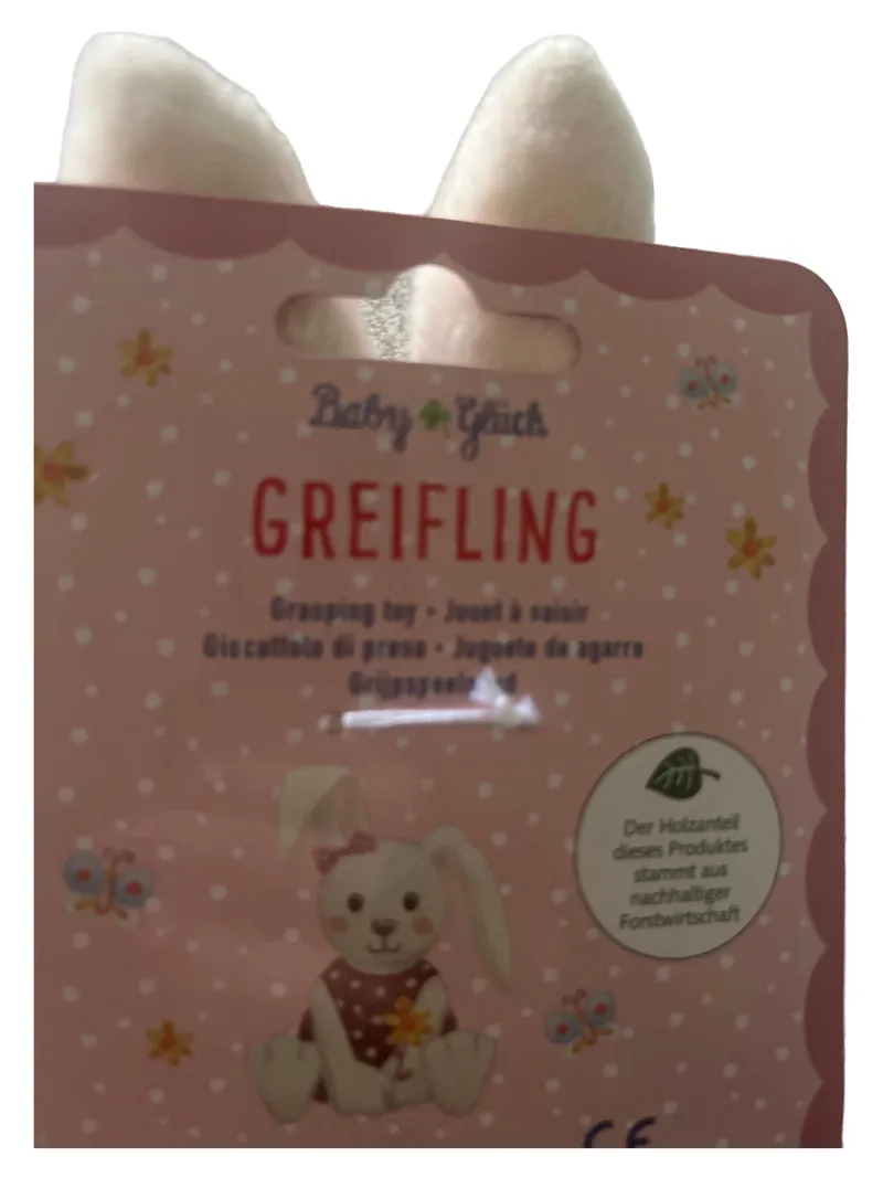 BABY GLÜCK Greifling Hase Holz Mehrfarbig Baby Spielzeug 4