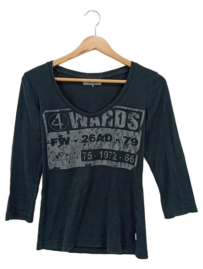 4Wards Damen Langarmshirt Gr. 36/S Schwarz Urban Schriftzug Oberteil