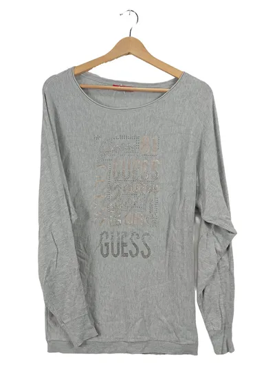 GUESS Damen Pullover Langarm Grau Logo Strass Gr. S 36