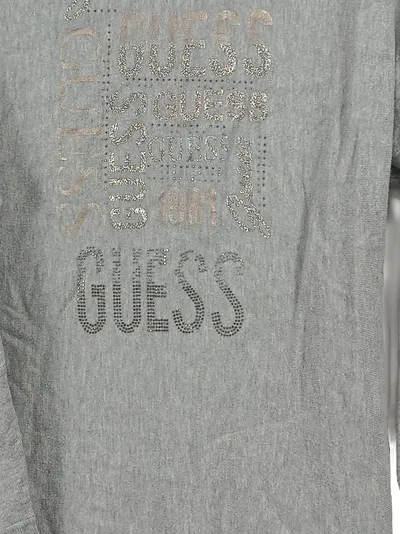 GUESS Damen Pullover Langarm Grau Logo Strass Gr. S 36