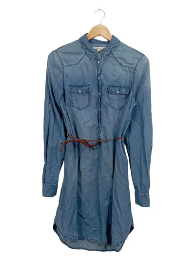 Springfield Jeanskleid Damen Blau Gr. 38 M Casual Baumwolle Minikleid
