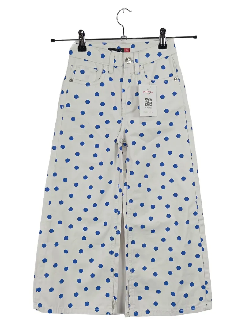 edenrobe Kids Stoffhose Mädchen Gr. 128 Weiß Blau Polka Dots 1