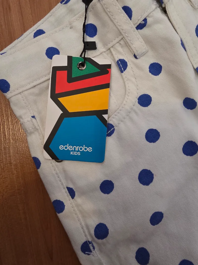 edenrobe Kids Stoffhose Mädchen Gr. 128 Weiß Blau Polka Dots 3