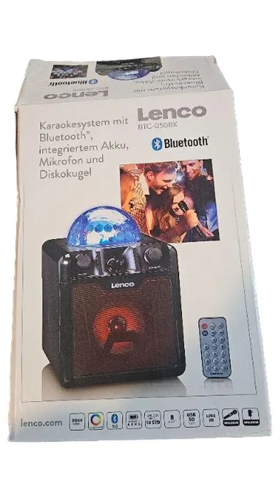 Lenco BTC-050BK Karaoke System Tragbarer Lautsprecher Bluetooth Mikrofon