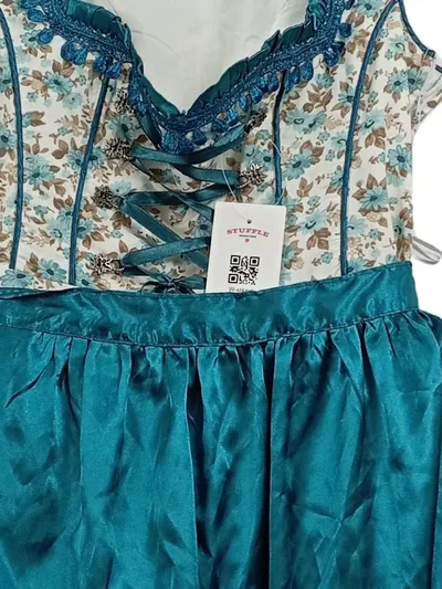 LIFOS Dirndl Trachtenkleid Damen Gr. 38/M Petrol Traditionell Blumenmuster